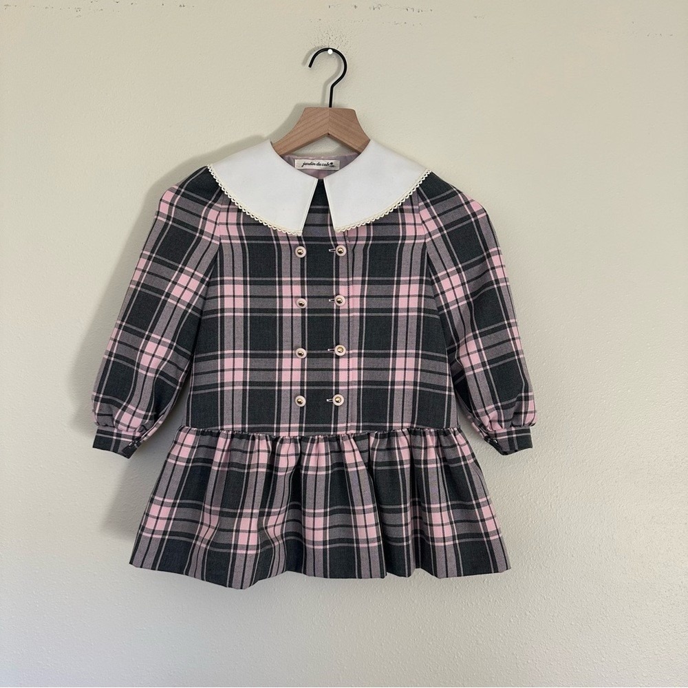 Girl's 5T Tartan Plaid Bib Collar Dress Delicate Preppy Peplum Coquette Girl